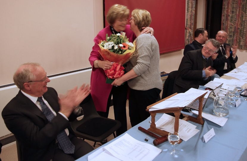 SCCA's AGM 2016 - Denise Smith presenting flowers to Dorothy Calder MBE.