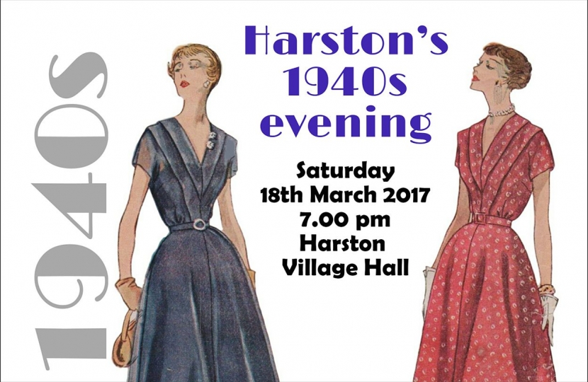 Harston’s 1940s evening, Saturday, 18th March 2017 starting at 7.00 pm at Harston Village Hall.