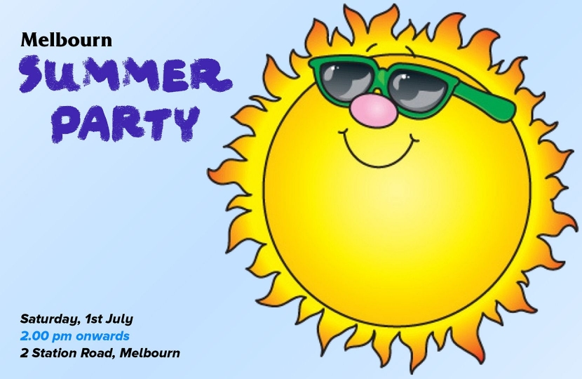 <p>Have a lovely afternoon at the Melbourn Summer Party on 1st July - <strong>Heidi Allen MP</strong> will be there, too!</p>