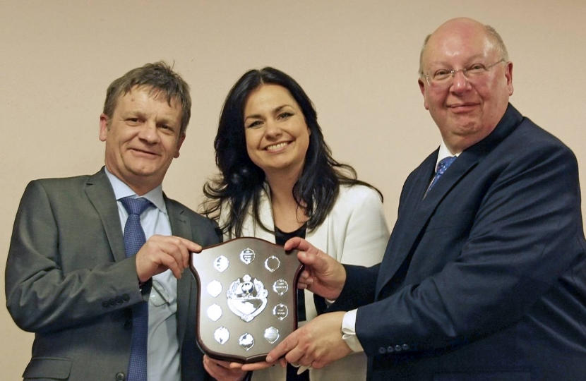 Kevin Cuffley, Heidi Allen MP and David Bard – Kevin and David are from the Association's Sawston branch, winners of the Eynesbury Shield in 2017.