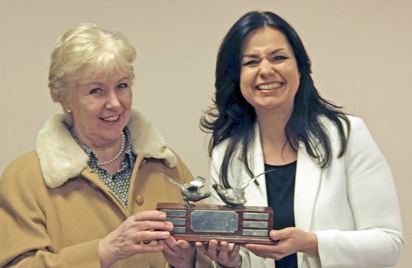 Pamela Douglas with Heidi Allen MP – Pamela is Chairman of the Association's Queen Edith's Branch, which won the January Trophy in 2017.