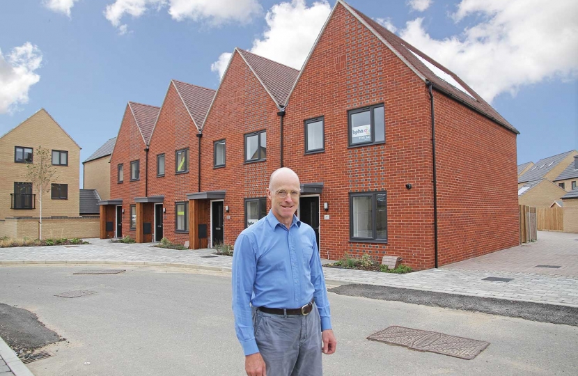 Conservative County Councillor Tim Wotherspoon outside the new shared ownership houses in Northstowe phase one.  Tim was a key player in the planning of Northstowe and helped to secure 41% affordable housing for the first two phases.  Tim Wotherspoon is County Councillor for Cottenham, Rampton and Willingham.