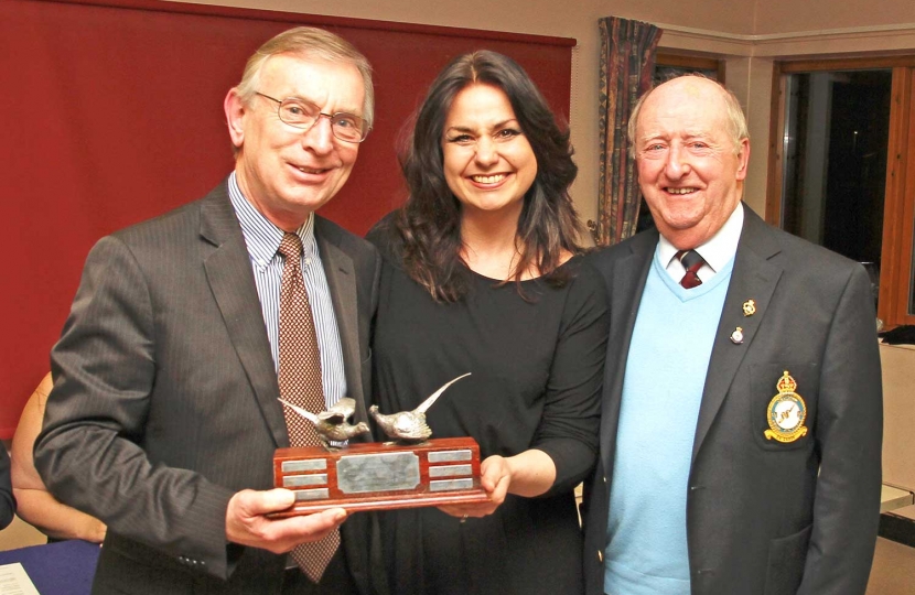 Mike Orbell (Branch Chairman) and Gordon-Hilton-Jackson of Swavesey Branch receiving The January Trophy from Heidi Allen MP at the South Cambridgeshire Conservative Association's 2018 AGM.