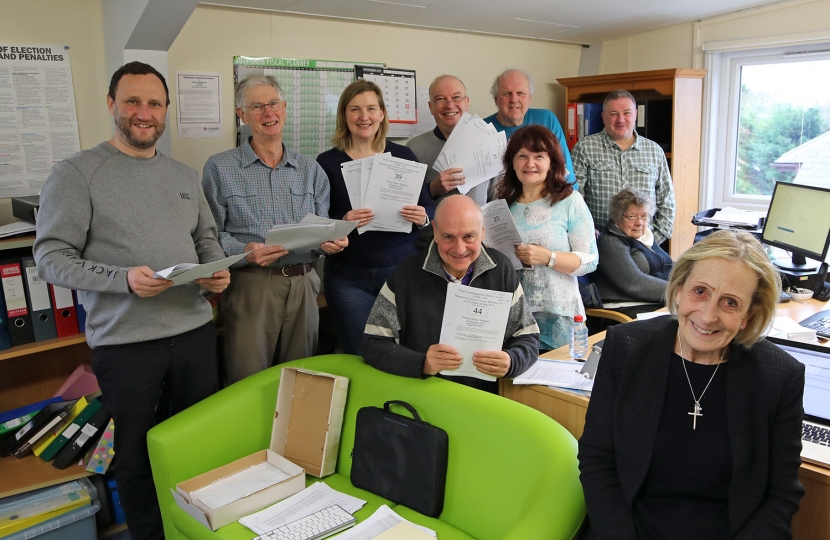 10 of the volunteers who spent a damp and grey Saturday entering data into our records at the Association’s HQ in Hardwick.  L to R back row: Ben Shelton, chairman of the Association, activist Robert Cook from Comberton, District Councillor Ruth Betson from Cambourne, activists Martin Wooler and Colin Barker and County and District Councillor Mark Howell.  Middle row: activist Paul Diamond, Evelyne Spanner, who organised the day, and District Councillor Sue Ellington from Swavesey.  Nearest the ca