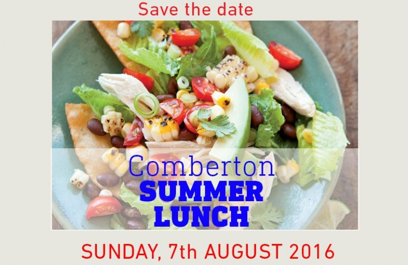 Come to the Comberton Summer Lunch on Sunday, 7th August 2016.