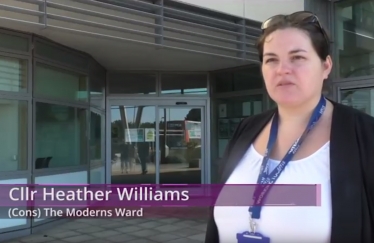 A still from Heather Williams' TV debut on 2nd August 2018.  Heather is the District Councillor for The Mordens ward and was interviewed regarding her campaign for South Cambs District Council to have a specific room for mothers to be able to breast feed their babies.