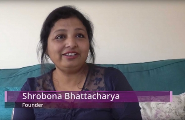 A still from Shrobona Bhattacharya's TV interview about the Cambourne Experimental Cookery Club.  Shrobona is a District Councillor for Cambourne (Councillor Ruth Betson is her colleague) which she founded to bring people closer together.