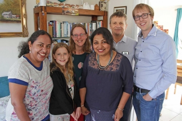 L to R: Cambourne Timebank members Madhuparna Datta, Flo Simpson, Darcy Simpson and Councillors Cllr Shrobona Bhattacharya (SCDC / Cambourne), Kevin Cuffley (County / Sawston & Shelford) and Graham Cone (District, Fen Ditton & Fulbourn).